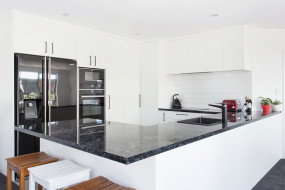 black and white themed kitchen